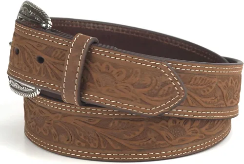 Vista 5 de ARIAT Cinturón de cuero floral repujado para hombre Marrón medio