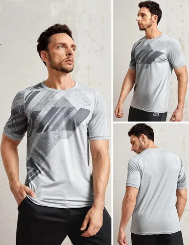Vista 2 de Paquete de 5 camisetas de manga corta con cuello redondo y de secado rápido para hombre camisetas deportivas para correr entrenar o ir al gimnasio