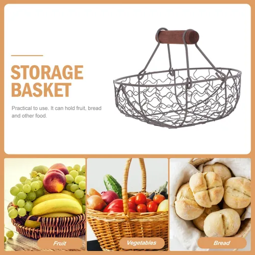 Vista 2 de SHOWERORO Cesta de la compra, contenedor de aperitivos, cesta ovalada, cesta de metal negro, cuenco de frutas de metal, cestas de reunión rústica