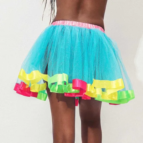 Vista 2 de REETAN Rainbow Tutu Skirts Colorful Tulle Skirt Ribbon Layered Dance Party Tutu Costume for Women and Girls