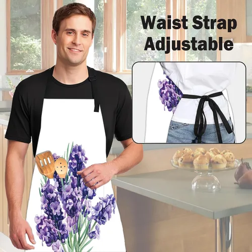 Vista 5 de Delantal de ramo de lavanda, regalos para mujeres, delantal con cuello ajustable, impermeable, para mujeres y hombres, regalos para el hogar