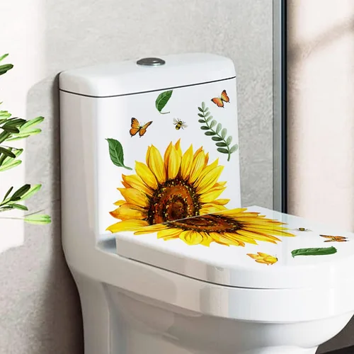 Vista 3 de BLUELANS Calcomanías autoadhesivas para tapa de asiento de inodoro, hojas verdes, flores, flores, bricolaje, extraíble, impermeable, para decoración