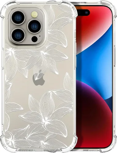 Vista 54 de Compatible con iPhone 14, funda transparente y bonita para mujeres y niñas, diseño floral, diseño floral femenino, funda para teléfono 14