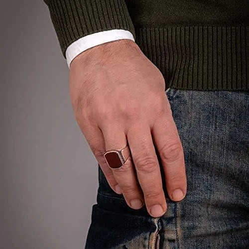 Vista 5 de Anillo de plata de ley 925 para hombre, piedra de ágata roja Akik, joyería de moda vintage, regalo de ónix Aqeq, anillos para hombre, todos