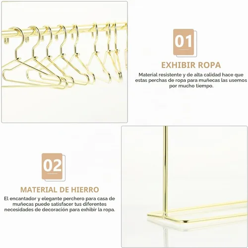 Vista 3 de Toddmomy - Perchero miniatura para muñecas con 10 mini perchas de metal para muñecas de ropa, soporte de almacenamiento para accesorios de casa