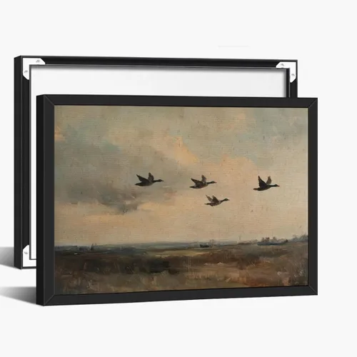 Vista 8 de Póster vintage de pato salvaje volador rústico, paisaje de campo, arte de pared, retro, clásico, naturaleza, lienzo, impresión de prado y patos