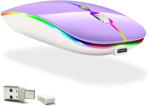 Vista 13 de KLO Ratón Bluetooth recargable con LED (BT5.2+Tipo-C+USB2.4G) para MacBook/MacBook Air/Pro/iPad/Laptop/Notebook/PC/Chromebook (A LED/Verde)