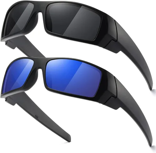 Vista 11 de Gafas de sol polarizadas para hombre y mujer, estilo retro, deportivo, rectangular, envolvente, vintage, protector de disparo Negro - Negro