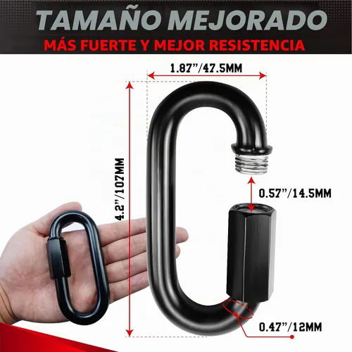 Vista 3 de PAMAZY 2 piezas de eslabones rápidos de cadena resistente de 4.2”, capacidad de peso de 2500 LBS, duradero, antióxido, conector de cadena de alta