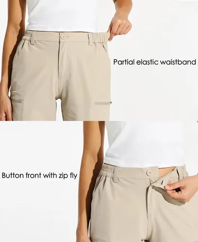 Vista 4 de Willit - shorts de senderismo para mujer, de 10 pulgadas, elásticos, para golf, activos, de secado rápido, pantalones cortos de verano