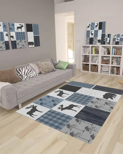 Vista 9 de Large Rectangular Area Rugs 2.7' x 5' Living Room, Retro Countryside Bear Moose Woods Durable Non Slip Rug Carpet Floor Mat for Bedroom Bedside