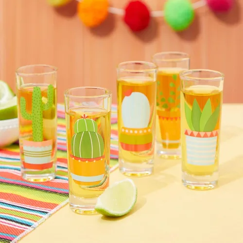 Vista 2 de BLUE PANDA Vasos de chupito con diseño de cactus, paquete de 5, 2 onzas, multicolor, vasos de chupito de tequila para whisky