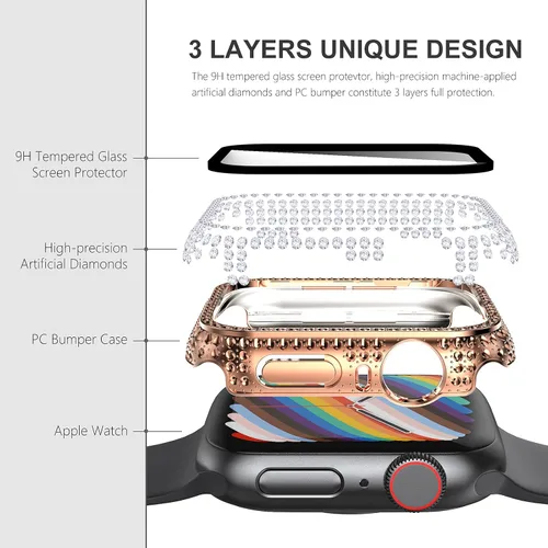 Vista 27 de Surace Bling - Carcasa con protector de pantalla para Apple Watch Series 3, 2, 1 de 1.496 pulgadas