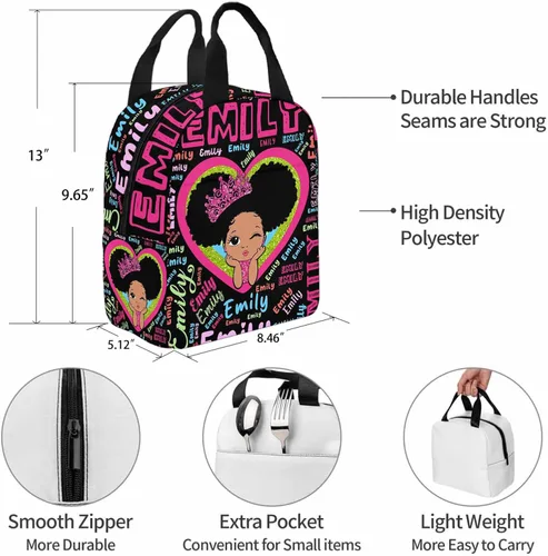 Vista 7 de Mochila con nombre personalizado para niños, bolsa de almuerzo personalizada con monograma de corazones de ensueño, bolsa de almuerzo con nombre