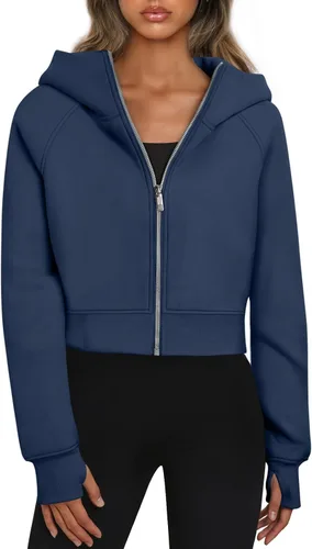 Vista 16 de Trendy Queen Sudaderas con capucha y cremallera para mujer, chaquetas Verde Armada (ArmyGreen)