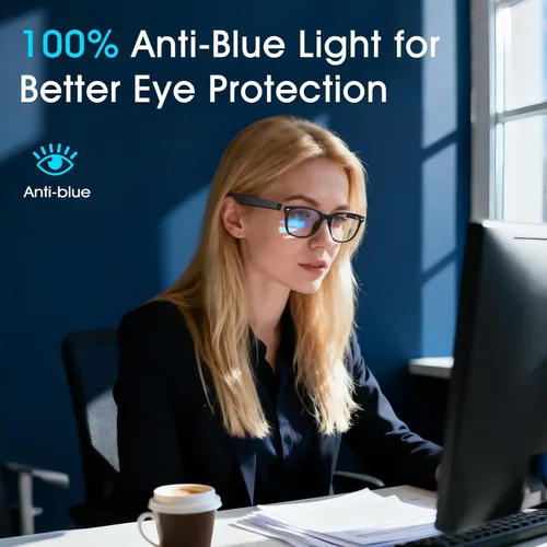 Vista 5 de Gafas de traducción AI unisex con más de 140 idiomas, lentes inteligentes Bluetooth con micrófono y altavoces integrados, interruptor de pasillo
