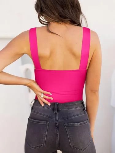 Vista 3 de Reoria - Camiseta sin mangas sexy tipo body con escote cuadrado para mujer, ropa para discoteca
