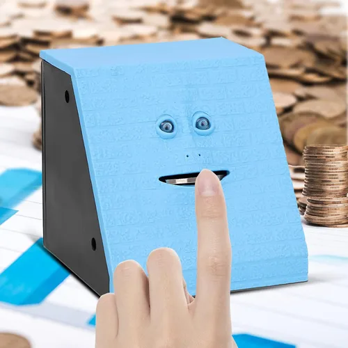 Vista 8 de Banco de ahorro para comer monedas, con pilas, caja de ahorro de dinero para niños de 3 años en adelante, para niños, niñas, adultos, Navidad