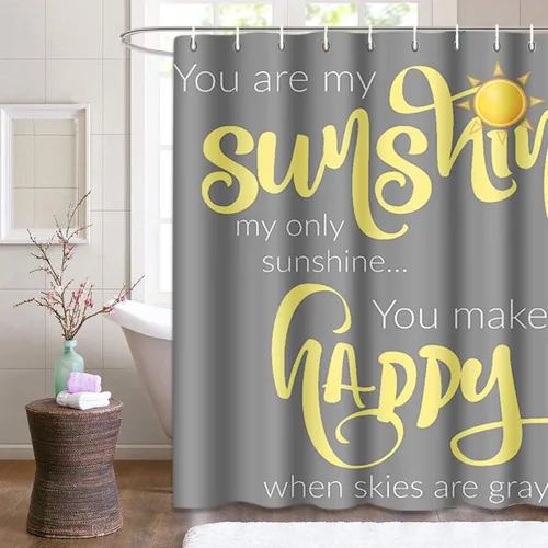 Vista 3 de Cortina de ducha "Eres mi sol" amarilla y gris, 66"x72", juego de cortinas de baño impermeables para decoración del hogar, con ganchos