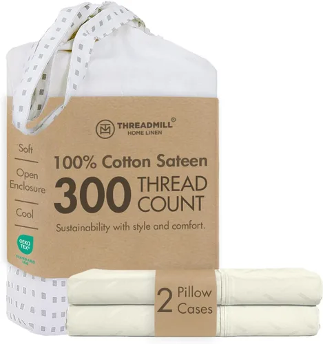 Vista 14 de Threadmill Juego de fundas de almohada tamaño king de 2 piezas - 100% algodón puro de 300 hilos, tejido de satén beige - Fundas de almohada ultra