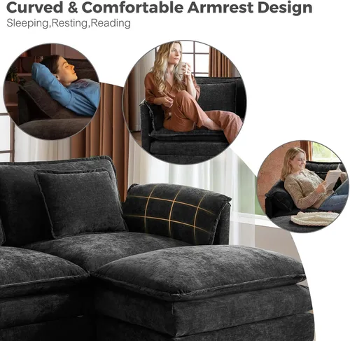 Vista 7 de ELUCHANG Sofá nube modular en forma de L de 116 pulgadas con almohada, sofá de asiento profundo para sala de estar, sofá moderno de 4 asientos
