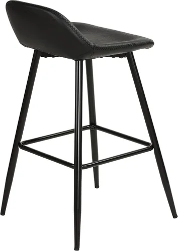 Vista 5 de Cortesi Home Taburetes de lluvia en piel sintética negro carbón, base negra (juego de 2)