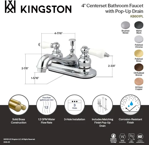 Vista 9 de Kingston Brass KB606PL Restoration - Grifo de baño tipo centerset de 4 pulgadas, cobre antiguo