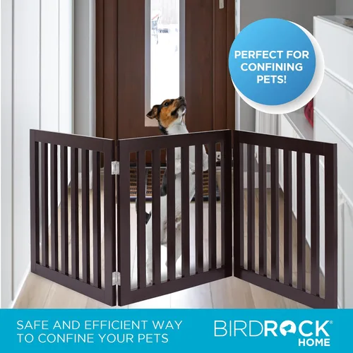 Vista 4 de INTERNET'S BEST Dog Gate - Barrera independiente para mascotas para interiores, valla plegable de madera para perros, puerta extra ancha