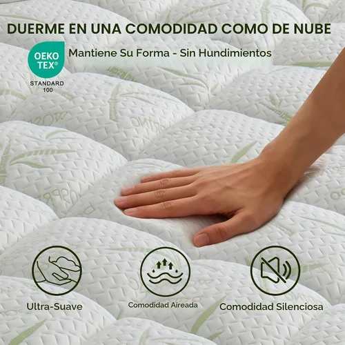 Vista 2 de Protector de colchón 100% impermeable, transpirable, de viscosa de bambú, suave y con acolchado sin ruido, bolsillo profundo de 8-21 pulgadas
