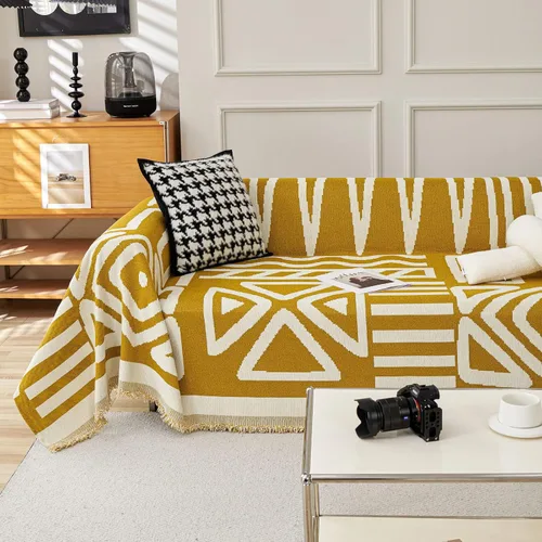 Vista 48 de VClife Funda bohemia de felpilla para sofá, apta para mascotas, gruesa, beige, crema, blanco, a cuadros, triangular, con borlas, agradable a