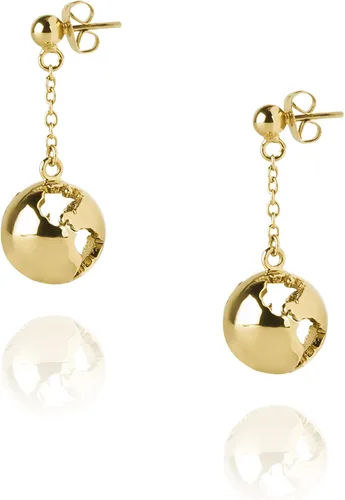 Vista 2 de Cristina Ramella, Pendientes colgantes de cadena Earth de 0.5 in para mujer, latón chapado en oro de 24 quilates Joyería inspirada en el mundo