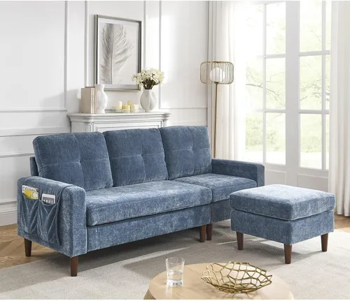 Vista 3 de Daesar Sofá modular convertible de 80 pulgadas, sofá en forma de L de 3 asientos con cojines extraíbles y bolsillo, patas de madera de goma