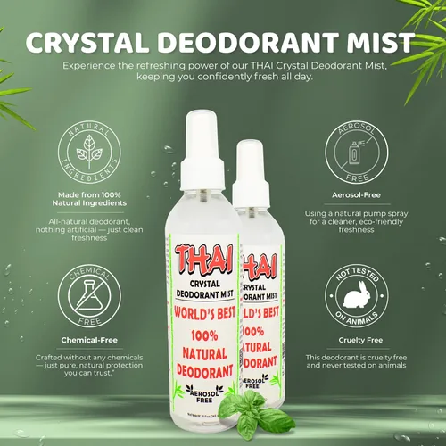 Vista 2 de Desodorante Thai Deodorant Stone Crystal Mist, natural, en spray 8 onzas Paquete de 2 unidades, paquete de de 2
