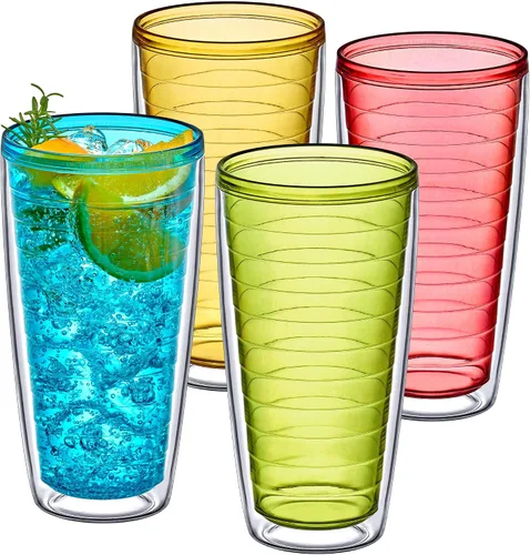 Vista 6 de Amazing Abby - Alaska - Vasos de plástico aislados de 24 onzas (juego de 4), vasos de plástico de doble pared, vasos reutilizables totalmente