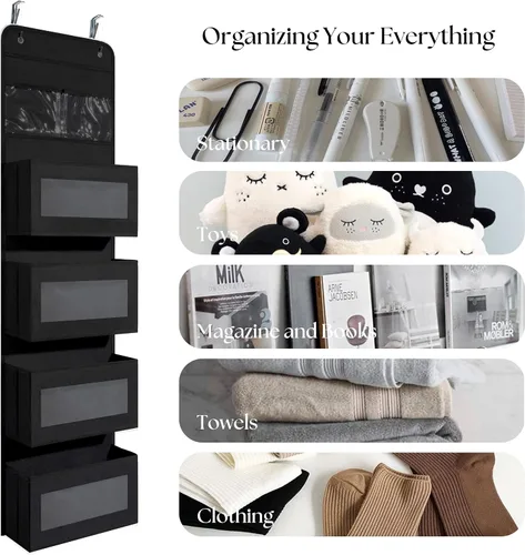 Vista 5 de Giraffe Creation Organizador para colgar sobre puerta con 4 bolsillos de gran capacidad, organizador de almacenamiento para colgar para armario