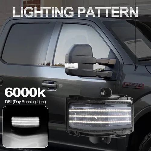 Vista 3 de Jinfili Luces intermitentes dinámicas para espejo lateral y lámpara de funcionamiento para Ford 2015-2024 F150, 2017-2024 F250 F350 F450 F550 Super