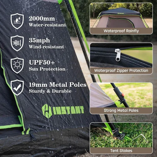 Vista 7 de 4/6/8/10 Person Instant Tent, Waterproof Pop Up Tents for Camping with Rainfly, 60 Seconds Easy Setup, Automatic Cabin Tent for Family Camping with