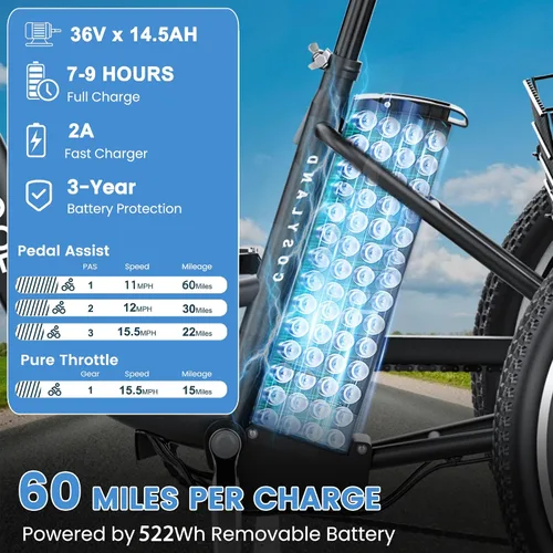 Vista 2 de MOONCOOL Triciclo Eléctrico para Adultos 350W/500W 36V/48V Batería Extraíble 20/24/26 Pulgadas 7 Velocidades 3 Ruedas Bicicletas Eléctricas