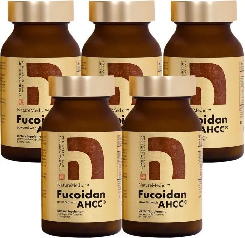Vista 10 de Fucoidan Powered with AHCC Suplemento inmunitario de algas marrones con alta pureza Mekabu Mozuku Agaricus 1 botella - 160 cápsulas vegetales
