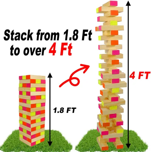 Vista 3 de Ahuimeius Juego de 54 piezas de torre gigante para exteriores, juego de torre que brilla en la luz negra, juego de mesa al aire libre para adultos