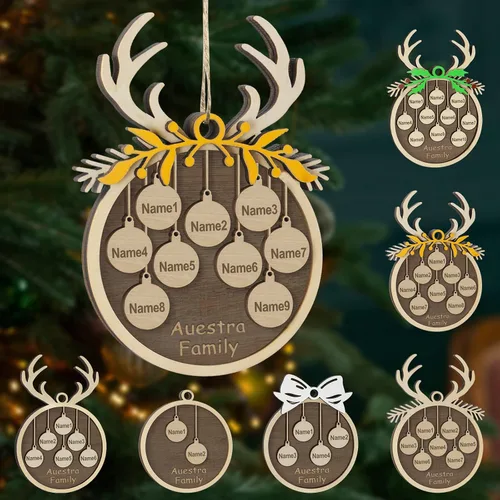 Vista 32 de Adornos de Navidad personalizados, familia de 1 nombre, adornos de Navidad de madera personalizados, decoración personalizada, decoración de árbol