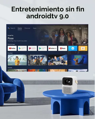 Vista 2 de POKITTER Proyector Orca 1080P con WiFi y Bluetooth, Android 9.0 con más de 5000 aplicaciones, 550 lúmenes ANSI, enfoque automático, corrección
