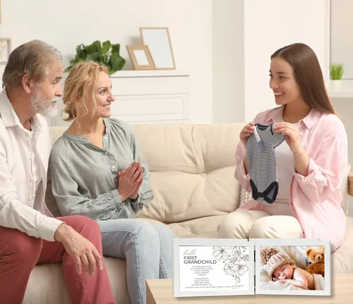 Vista 6 de Regalo para el primer nieto para los nuevos abuelos, marco de poesía (blanco con escritura)