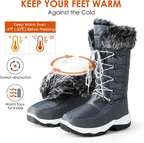 Vista 3 de DREAM PAIRS Botas de nieve de invierno con forro de piel sintética para mujer