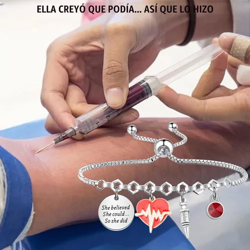 Vista 7 de PLITI Pulsera flebotomista – Regalo de graduación de técnico de flebotomía: «She Believed She Could So She Did»