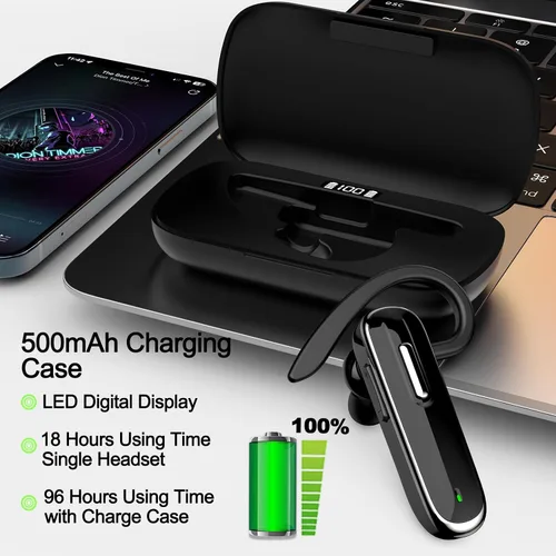 Vista 3 de Auricular Bluetooth para teléfonos móviles, V5.1 auriculares inalámbricos manos libres con estuche de carga de batería y micrófono incorporado