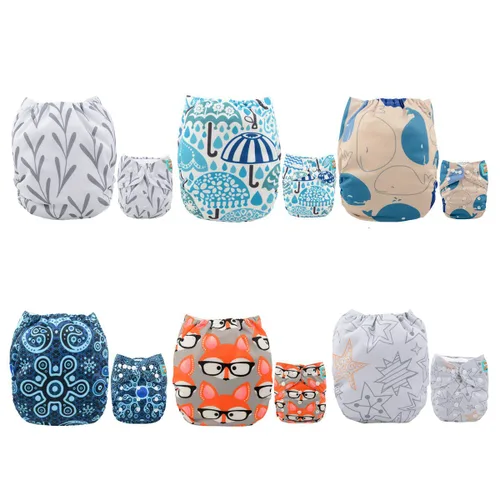 Vista 15 de ALVABABY Pañales de tela para bebé, talla única, ajustable, lavable, reutilizable para bebés y niños, paquete de 6 con 12 inserciones 6BM101