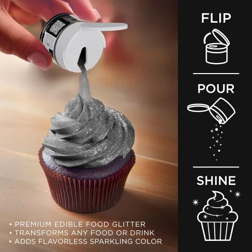 Vista 3 de Bakell - Brillantina 100% comestible, Tinker Dust®, 5 g, color negro, vegano, certificado Kosher, para pasteles, cupcakes, paletas, bebidas y postres