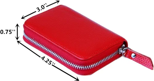 Vista 4 de Women's Leather RFID Zipper Card Wallet Small Purse with Id Window