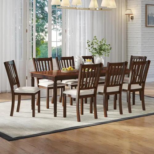 Vista 12 de AMERLIFE Mesa de comedor de granja de 79 pulgadas para 6 a 8, mesa de comedor rectangular grande de madera maciza con patas cónicas romanas, mesa